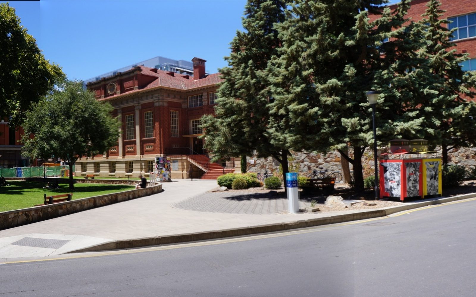 Panorama stitched from two overlapping campus photographs using learned features